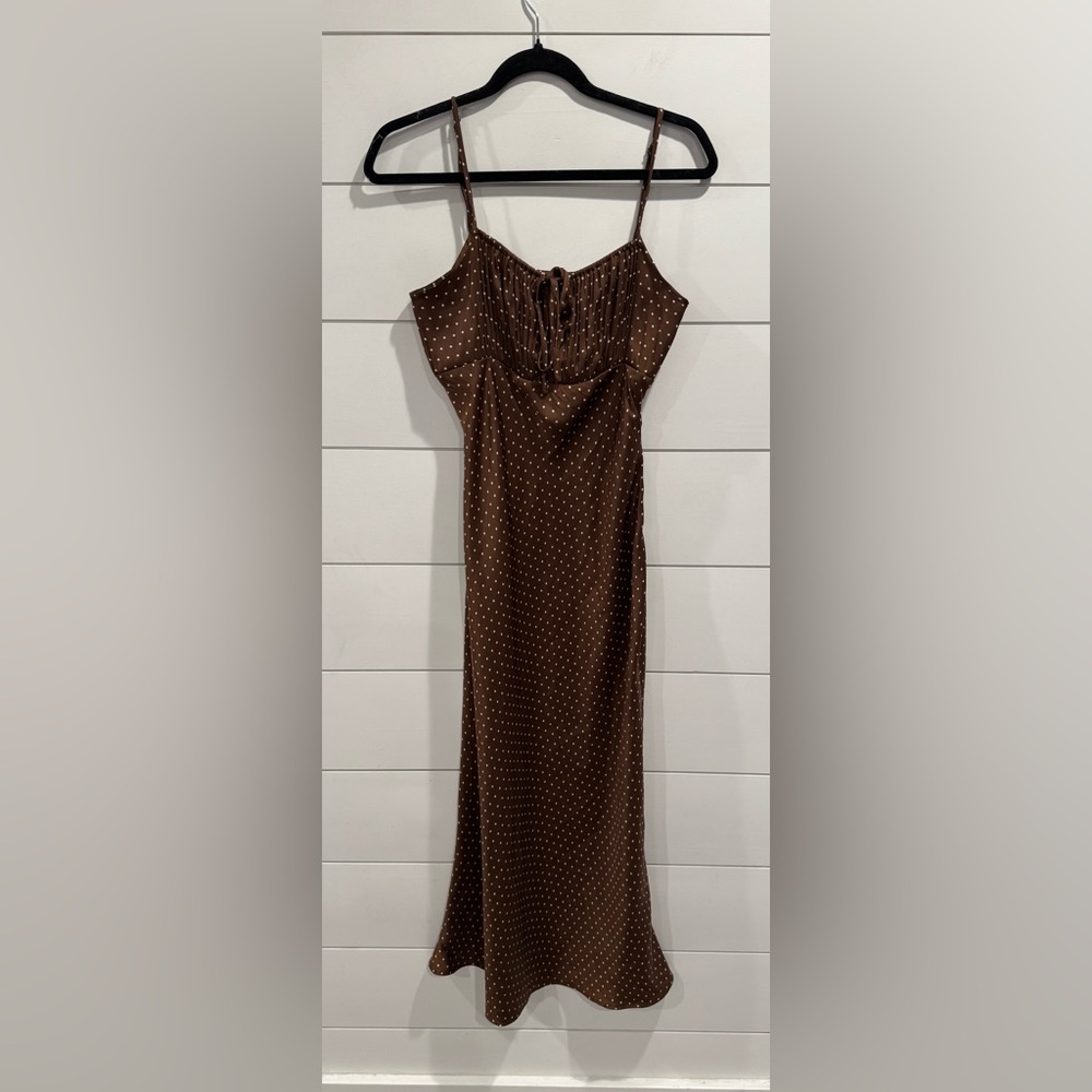 Ciao Lucia brown polka dot Leo Satin midi dress - Picture 6 of 13